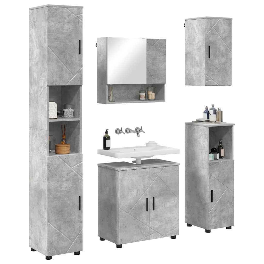 Badezimmermöbel-Set 5 pcs Beton Grau Holzwerkstoff & Metall