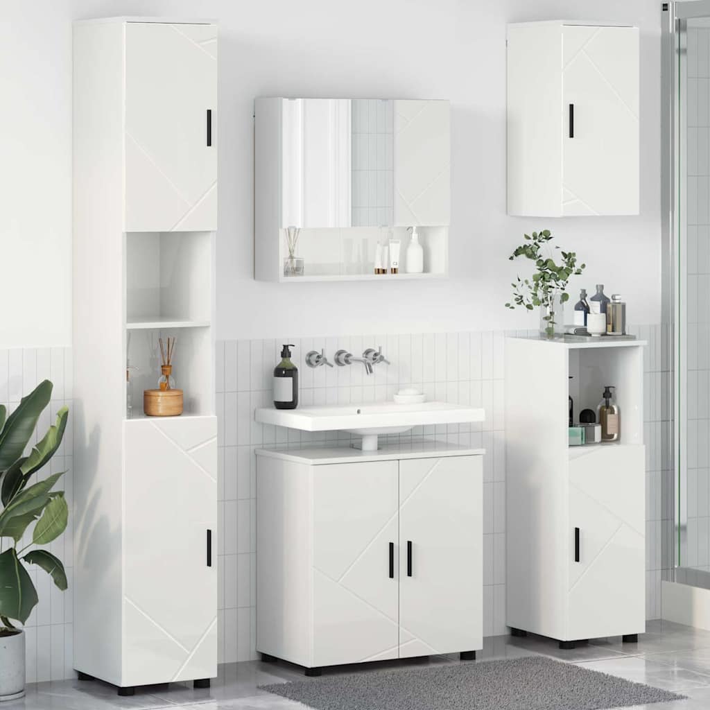 Badezimmermöbel-Set 5 pcs Hochglanz Weiß Holzwerkstoff & Metall
