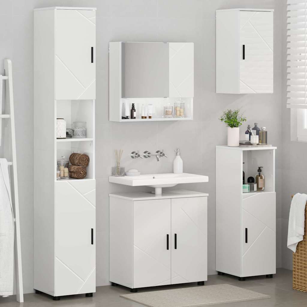 Badezimmermöbel-Set 5 pcs Hochglanz Weiß Holzwerkstoff & Metall