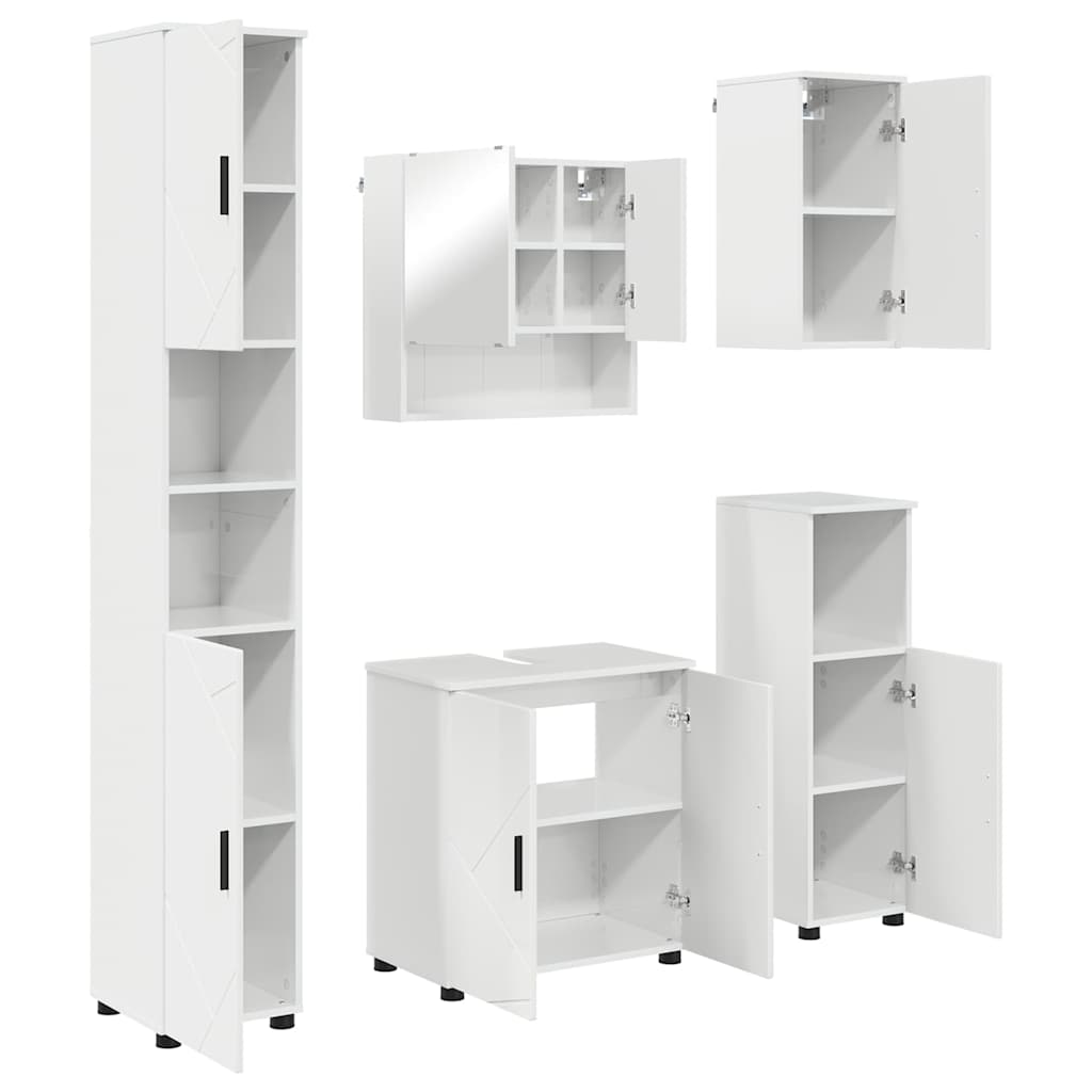 Badezimmermöbel-Set 5 pcs Hochglanz Weiß Holzwerkstoff & Metall