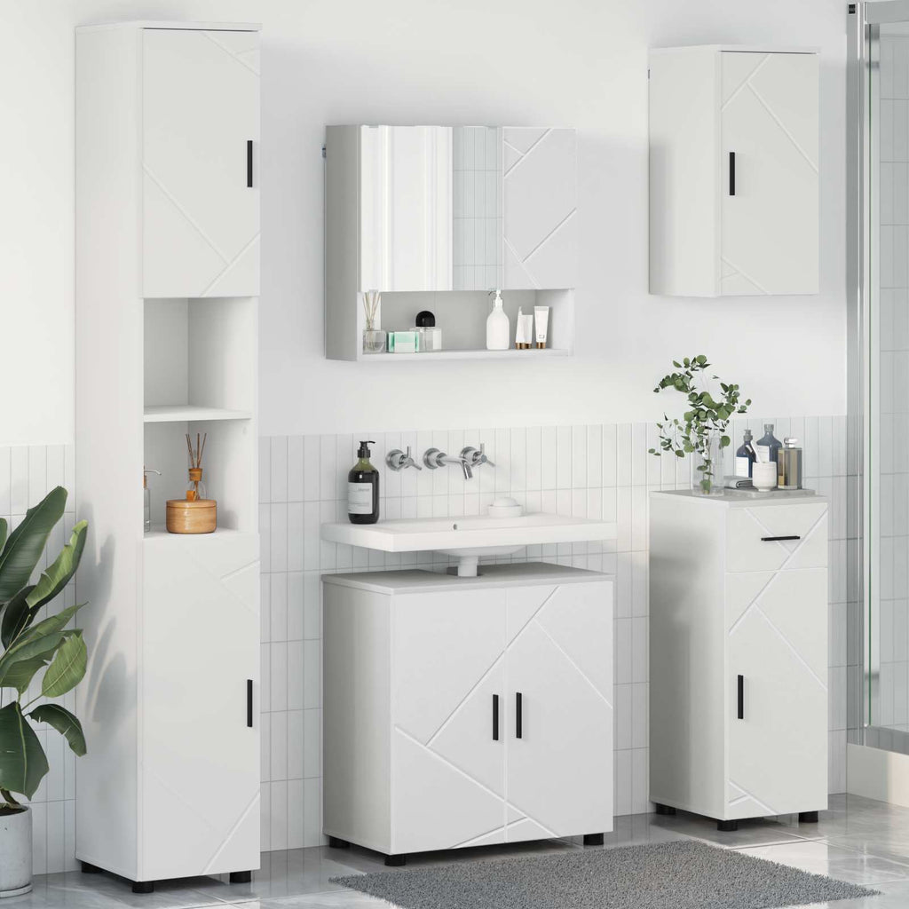 Badezimmermöbel-Set mit Tür 5 pcs Weiß Holzwerkstoff & Metall