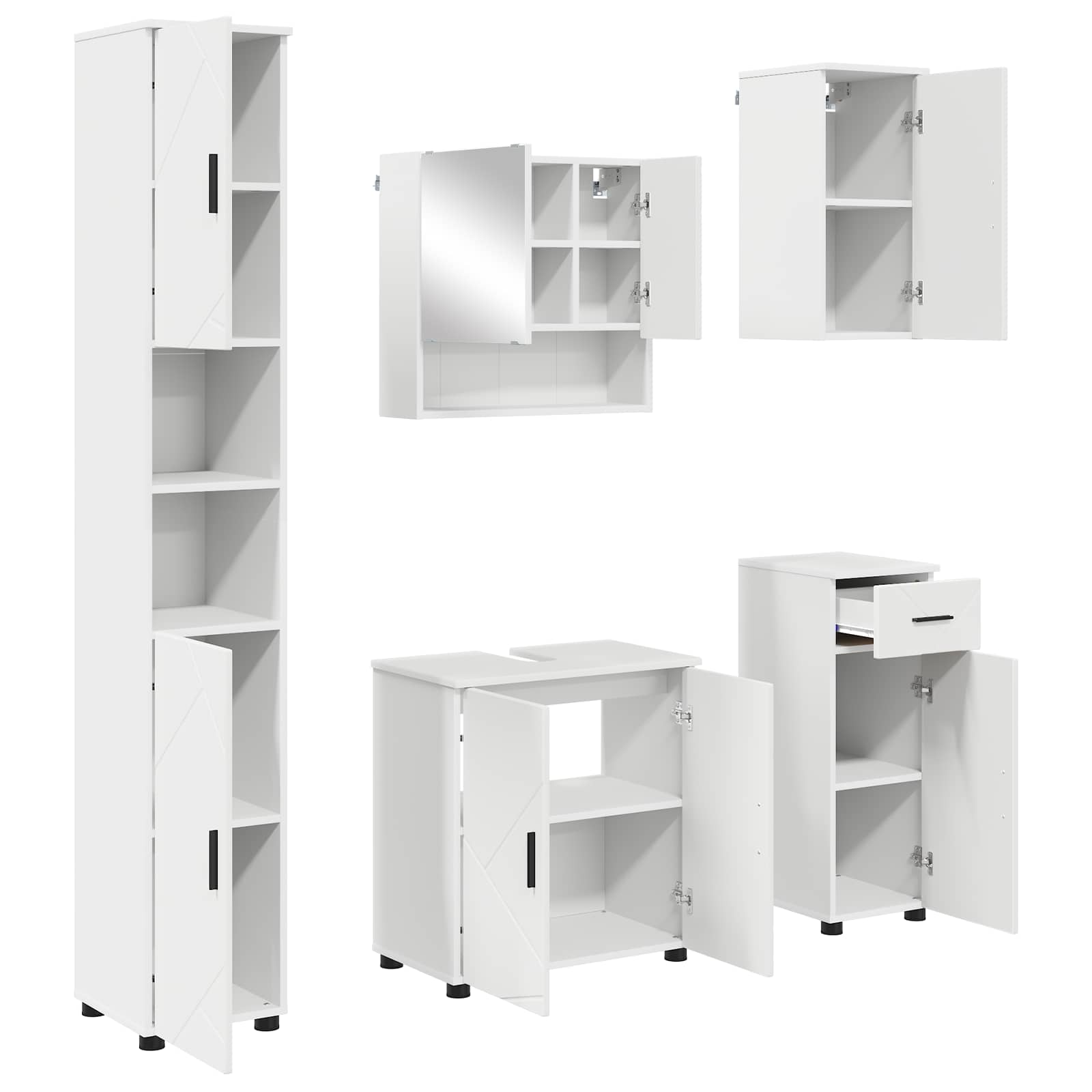Badezimmermöbel-Set mit Tür 5 pcs Weiß Holzwerkstoff & Metall
