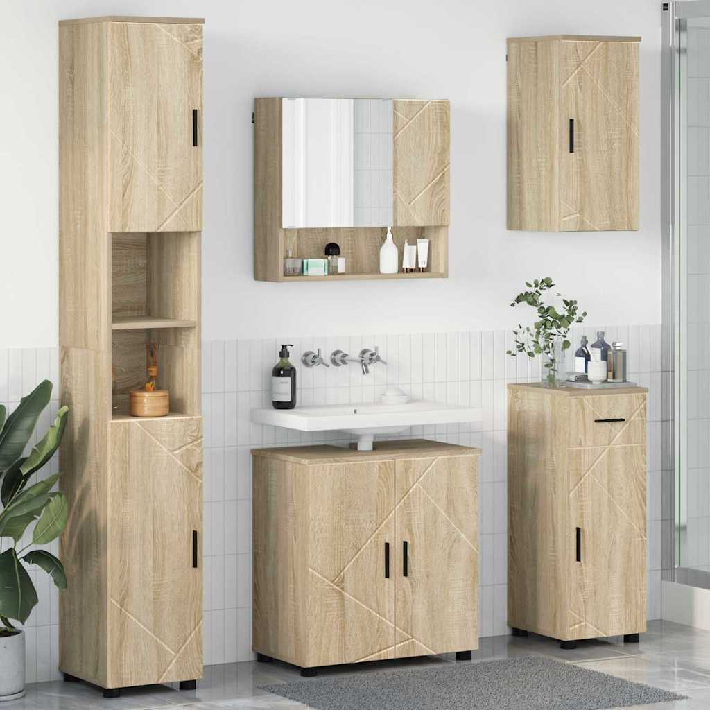 Badezimmermöbel-Set 5 pcs Sonoma-Eiche Holzwerkstoff & Metall