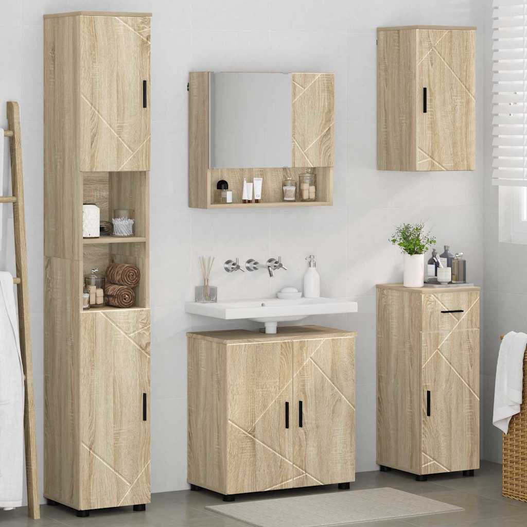 Badezimmermöbel-Set 5 pcs Sonoma-Eiche Holzwerkstoff & Metall