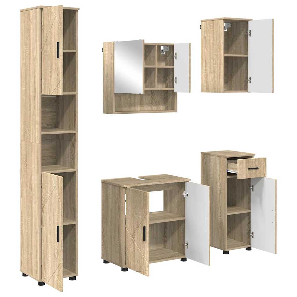 Badezimmermöbel-Set 5 pcs Sonoma-Eiche Holzwerkstoff & Metall