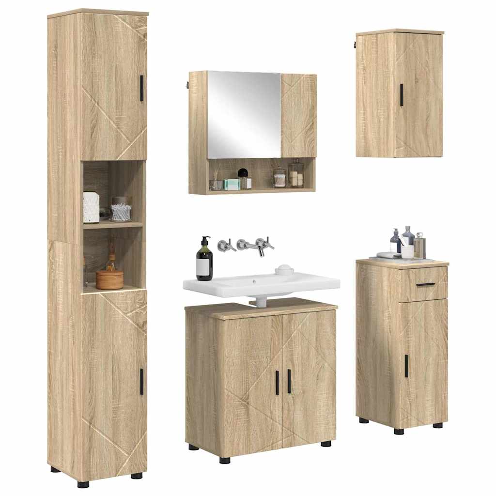 Badezimmermöbel-Set 5 pcs Sonoma-Eiche Holzwerkstoff & Metall