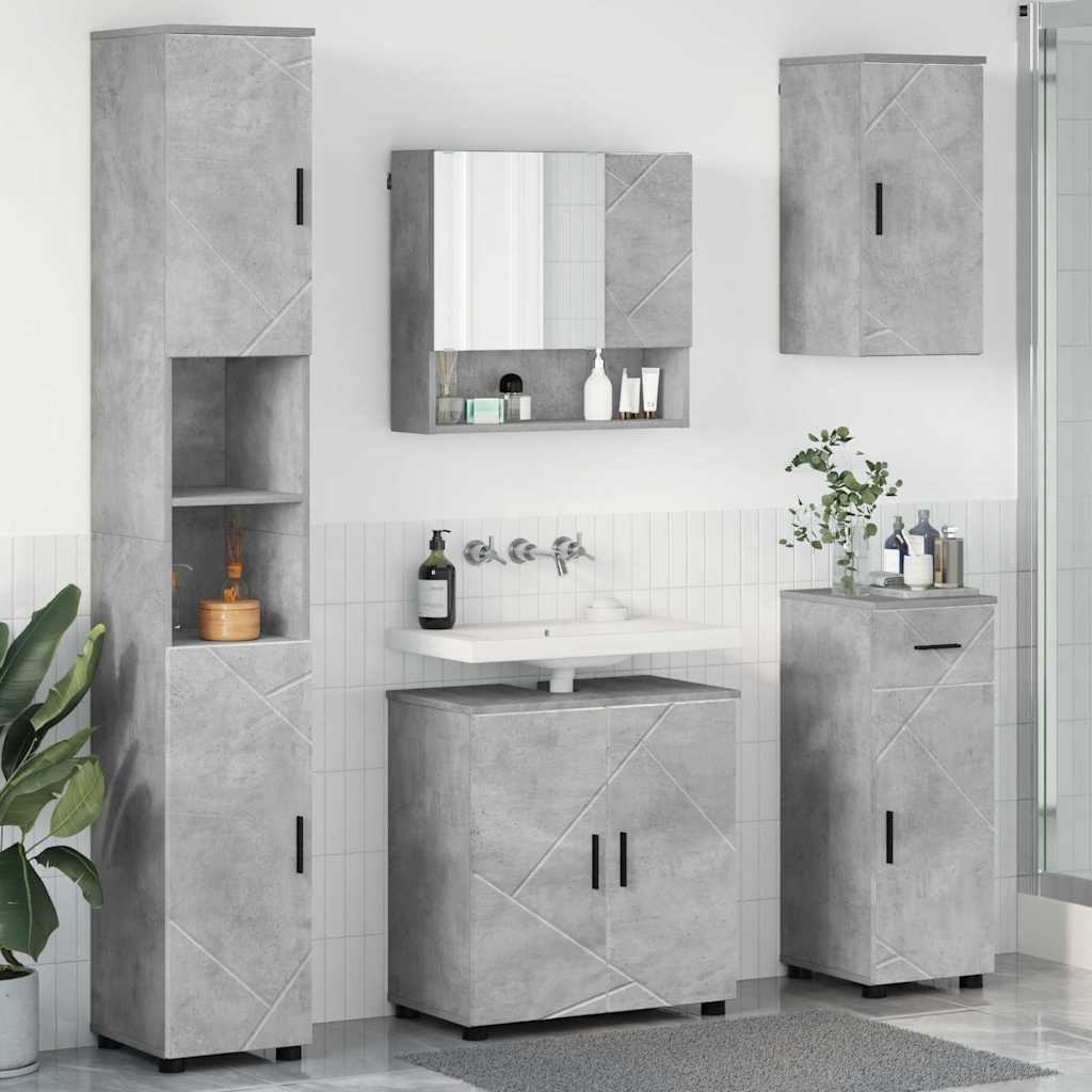 Badezimmermöbel-Set 5 pcs Beton Grau Holzwerkstoff & Metall