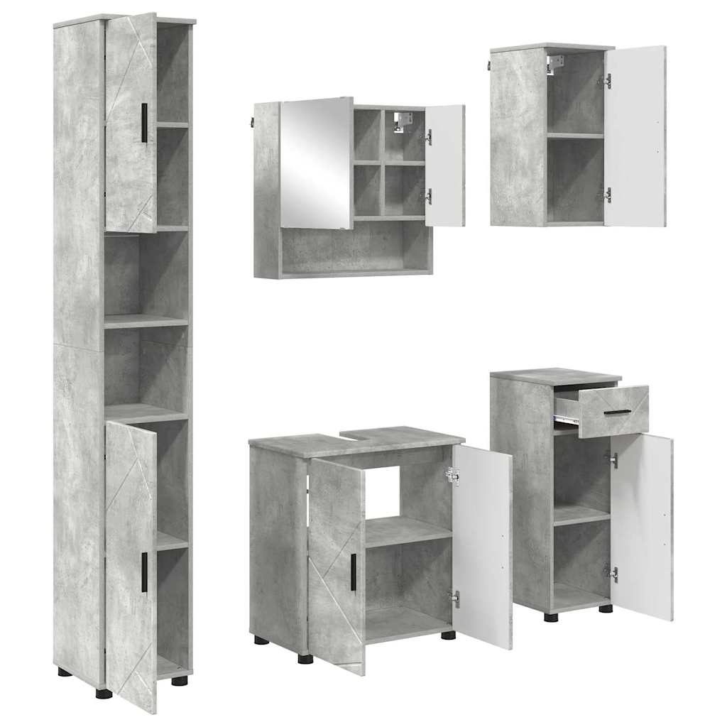 Badezimmermöbel-Set 5 pcs Beton Grau Holzwerkstoff & Metall