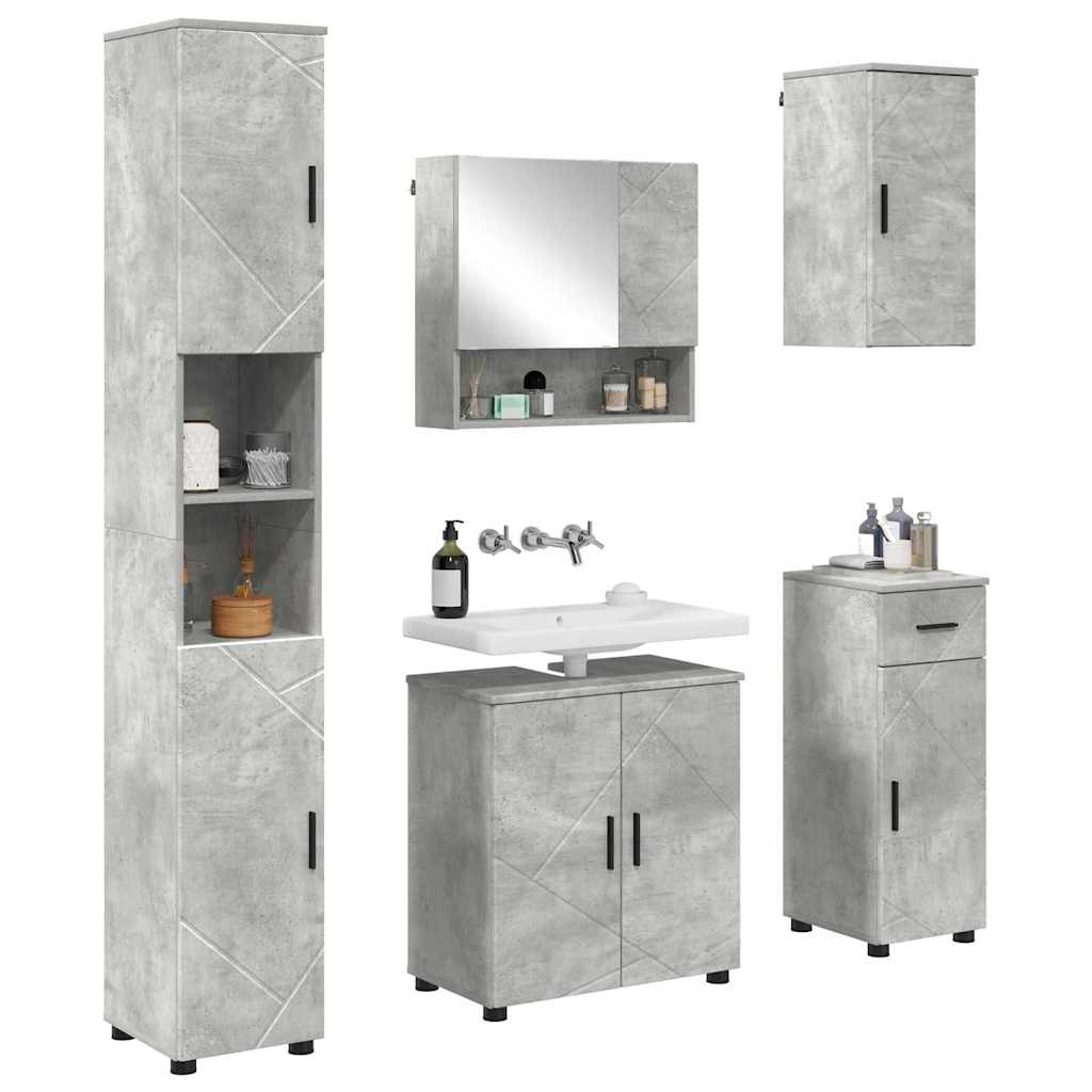Badezimmermöbel-Set 5 pcs Beton Grau Holzwerkstoff & Metall