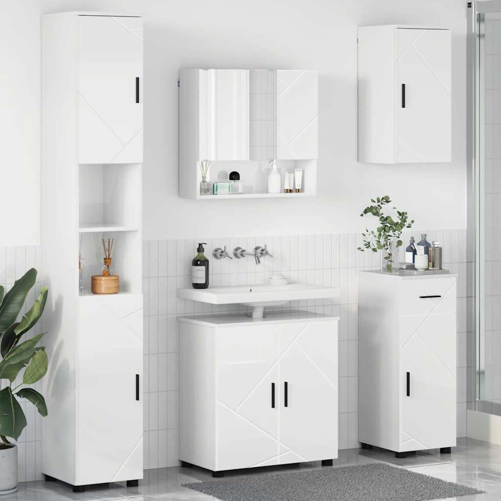 Badezimmermöbel-Set 5 pcs Hochglanz Weiß Holzwerkstoff & Metall