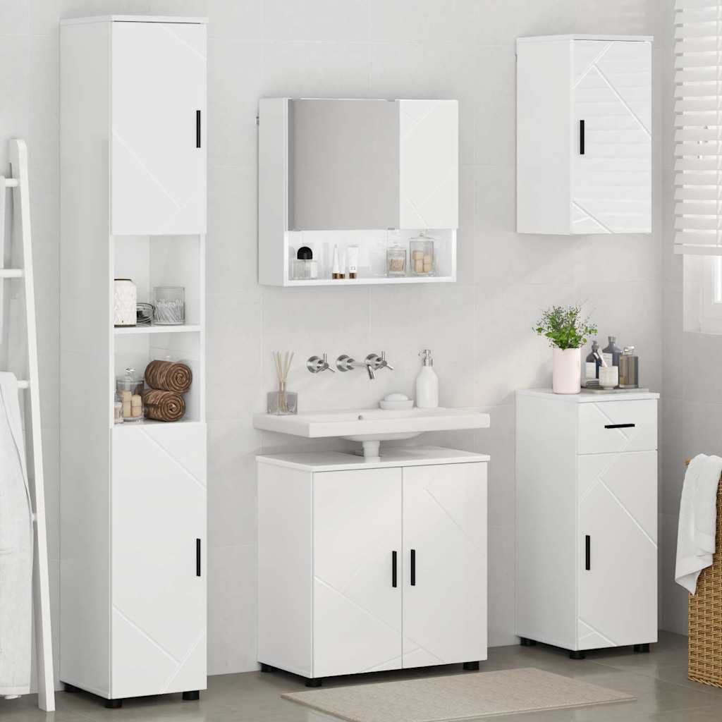 Badezimmermöbel-Set 5 pcs Hochglanz Weiß Holzwerkstoff & Metall