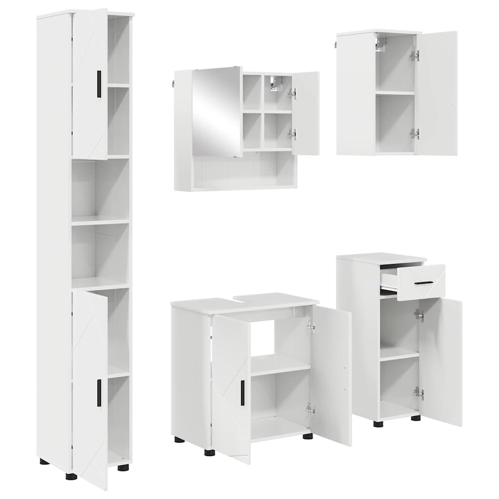 Badezimmermöbel-Set 5 pcs Hochglanz Weiß Holzwerkstoff & Metall