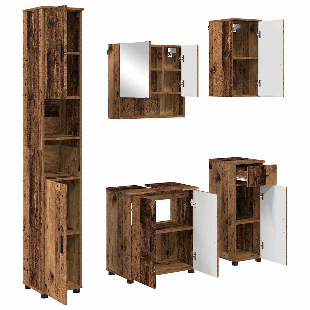 Badezimmermöbel-Set 5 pcs Altholz Holzwerkstoff & Metall