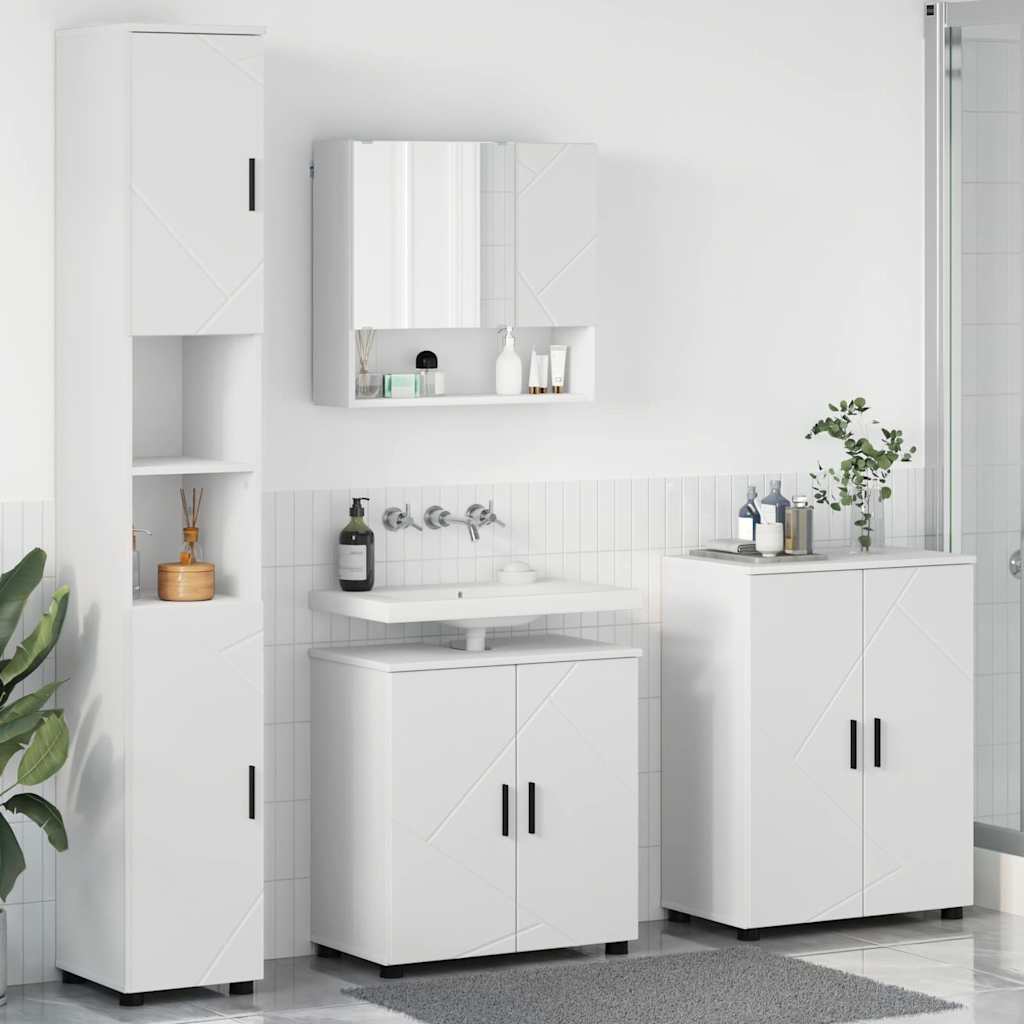 Badezimmermöbel-Set mit Tür 4 pcs Weiß Holzwerkstoff & Metall