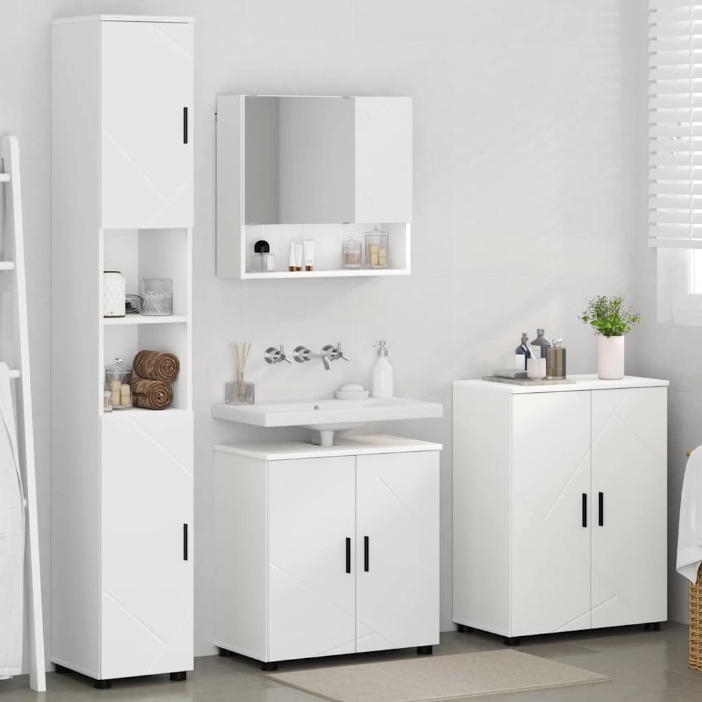 Badezimmermöbel-Set mit Tür 4 pcs Weiß Holzwerkstoff & Metall