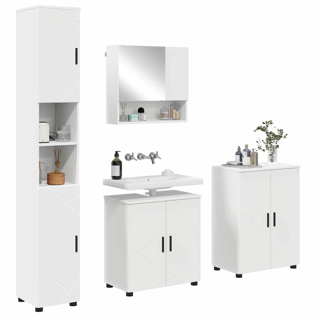 Badezimmermöbel-Set mit Tür 4 pcs Weiß Holzwerkstoff & Metall