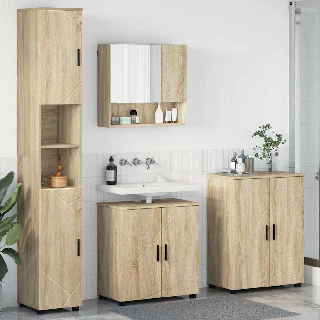 Badezimmermöbel-Set 4 pcs Sonoma-Eiche Holzwerkstoff & Metall