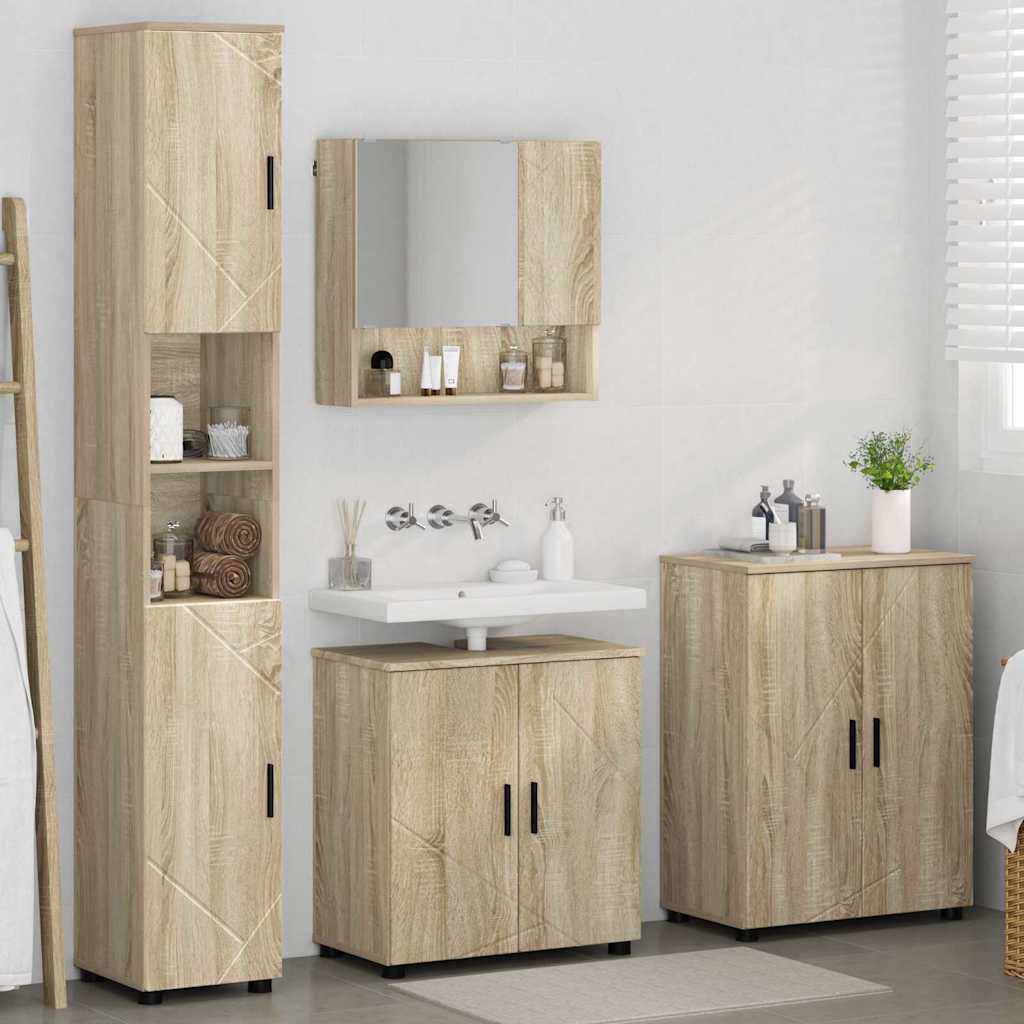 Badezimmermöbel-Set 4 pcs Sonoma-Eiche Holzwerkstoff & Metall