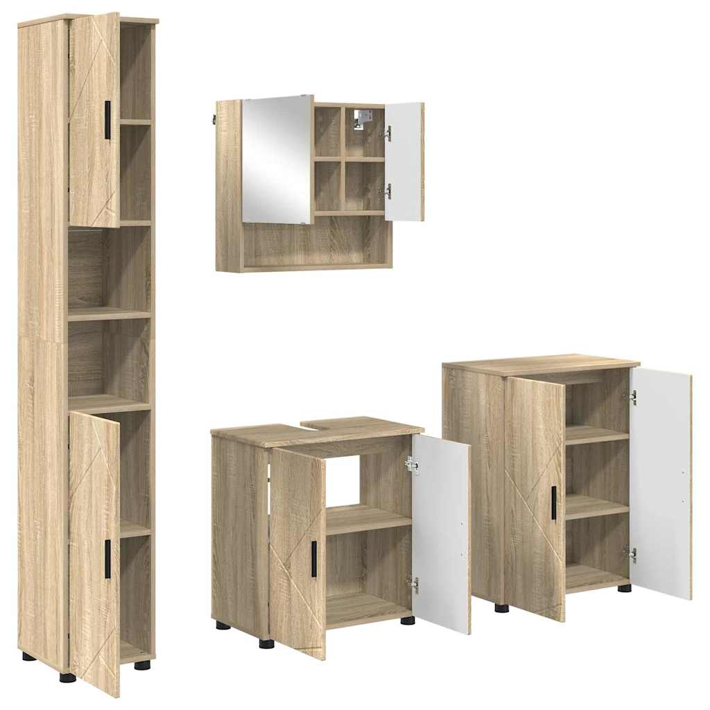 Badezimmermöbel-Set 4 pcs Sonoma-Eiche Holzwerkstoff & Metall