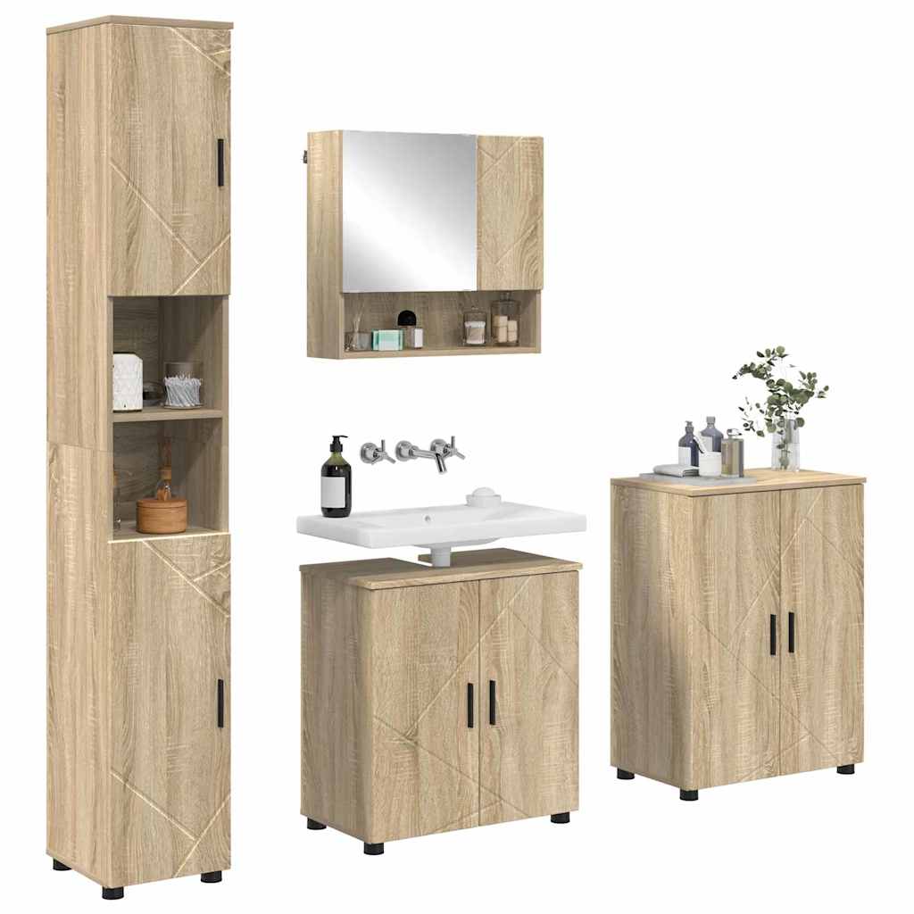 Badezimmermöbel-Set 4 pcs Sonoma-Eiche Holzwerkstoff & Metall