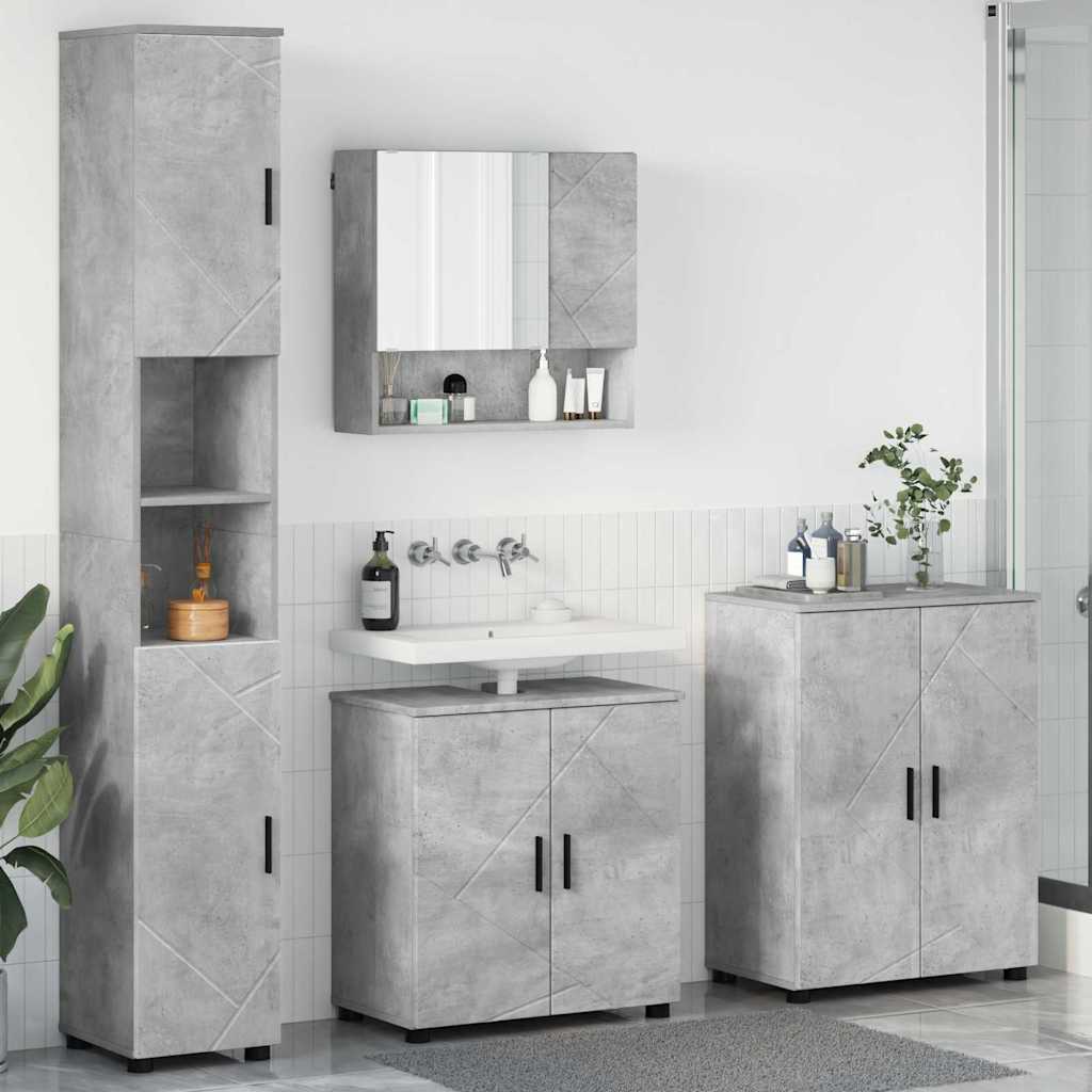Badezimmermöbel-Set 4 pcs Beton Grau Holzwerkstoff & Metall