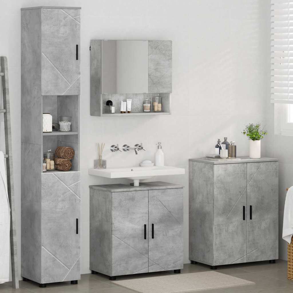 Badezimmermöbel-Set 4 pcs Beton Grau Holzwerkstoff & Metall