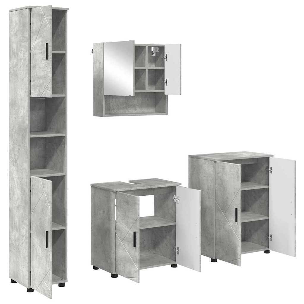Badezimmermöbel-Set 4 pcs Beton Grau Holzwerkstoff & Metall