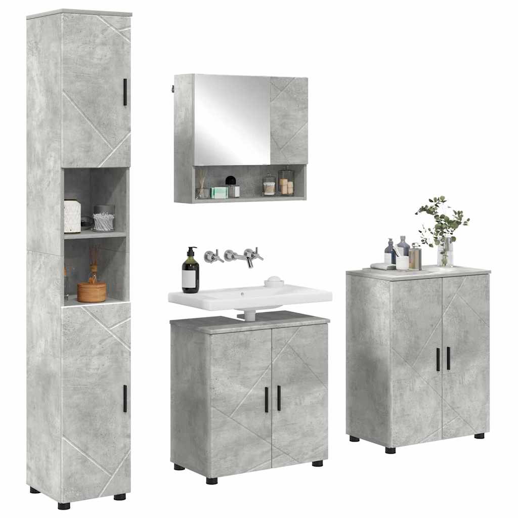 Badezimmermöbel-Set 4 pcs Beton Grau Holzwerkstoff & Metall