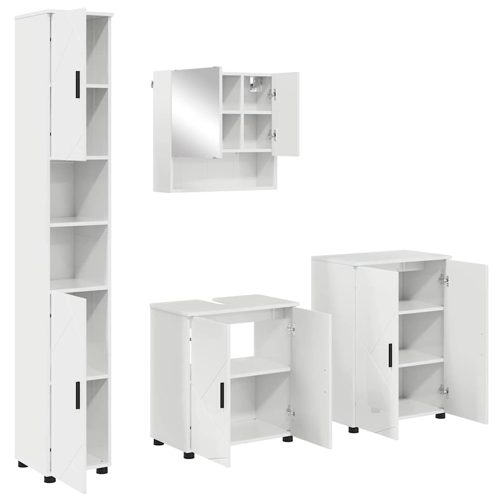 Badezimmermöbel-Set 4 pcs Hochglanz Weiß Holzwerkstoff & Metall