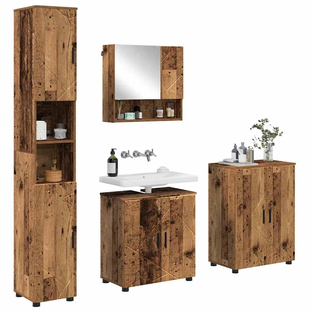 Badezimmermöbel-Set 4 pcs Altholz Holzwerkstoff & Metall