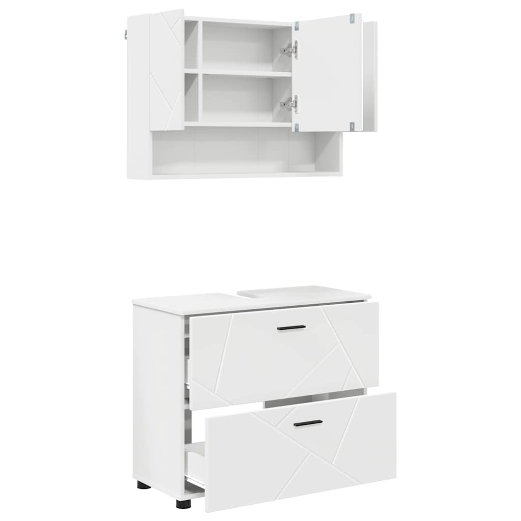 Badezimmermöbel-Set mit Regal 2 pcs Weiß Sperrholz und Metall