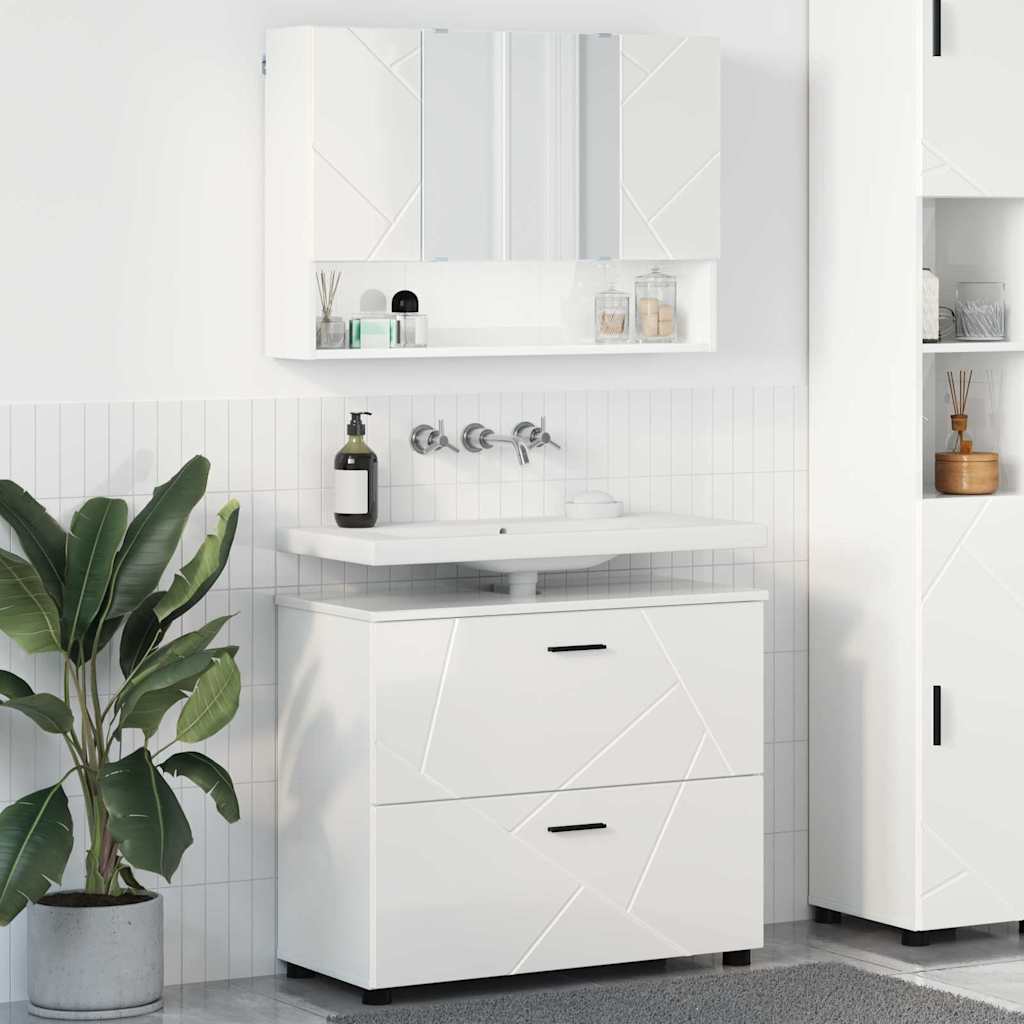 Badezimmermöbel-Set 2 pcs Hochglanz Weiß Sperrholz und Metall