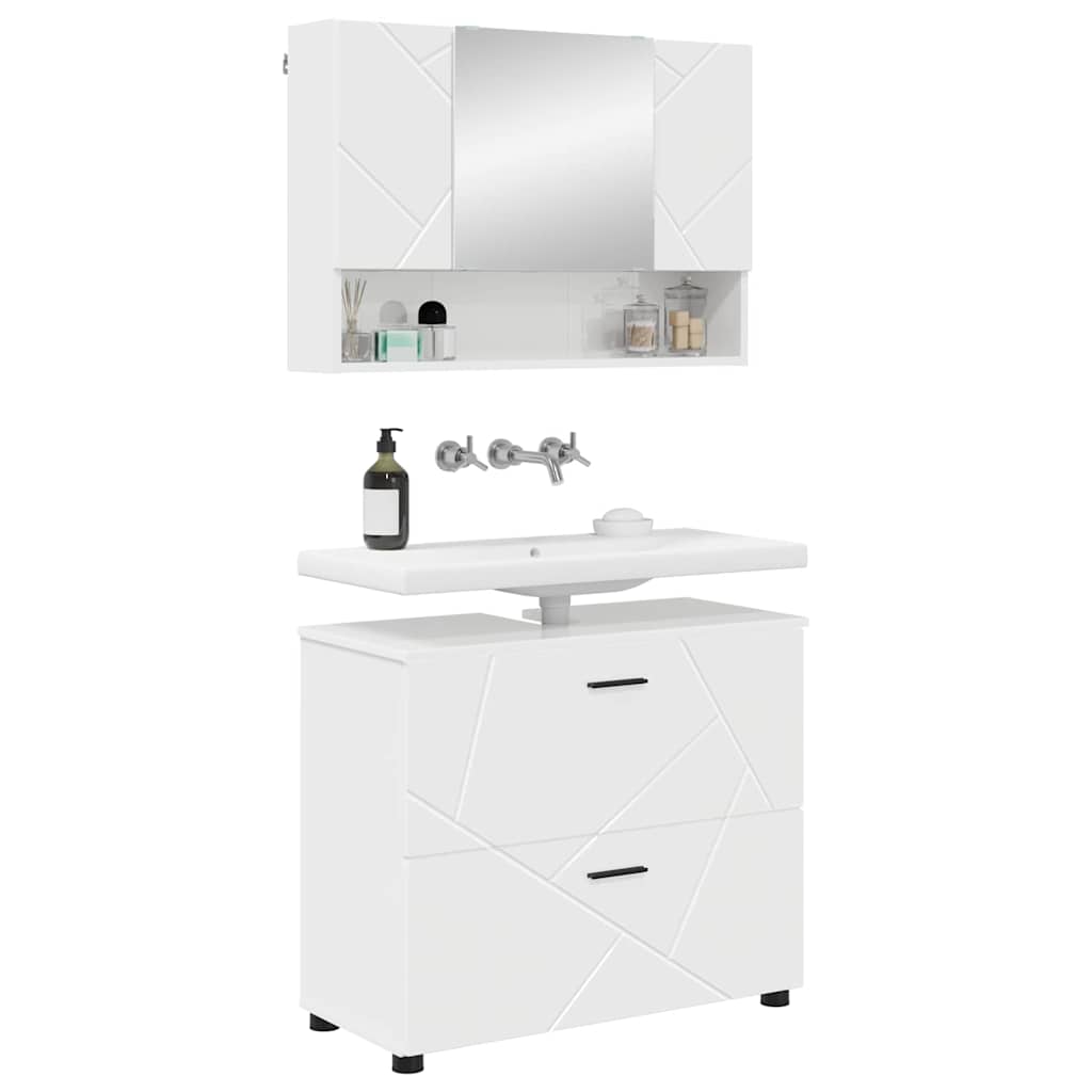 Badezimmermöbel-Set 2 pcs Hochglanz Weiß Sperrholz und Metall