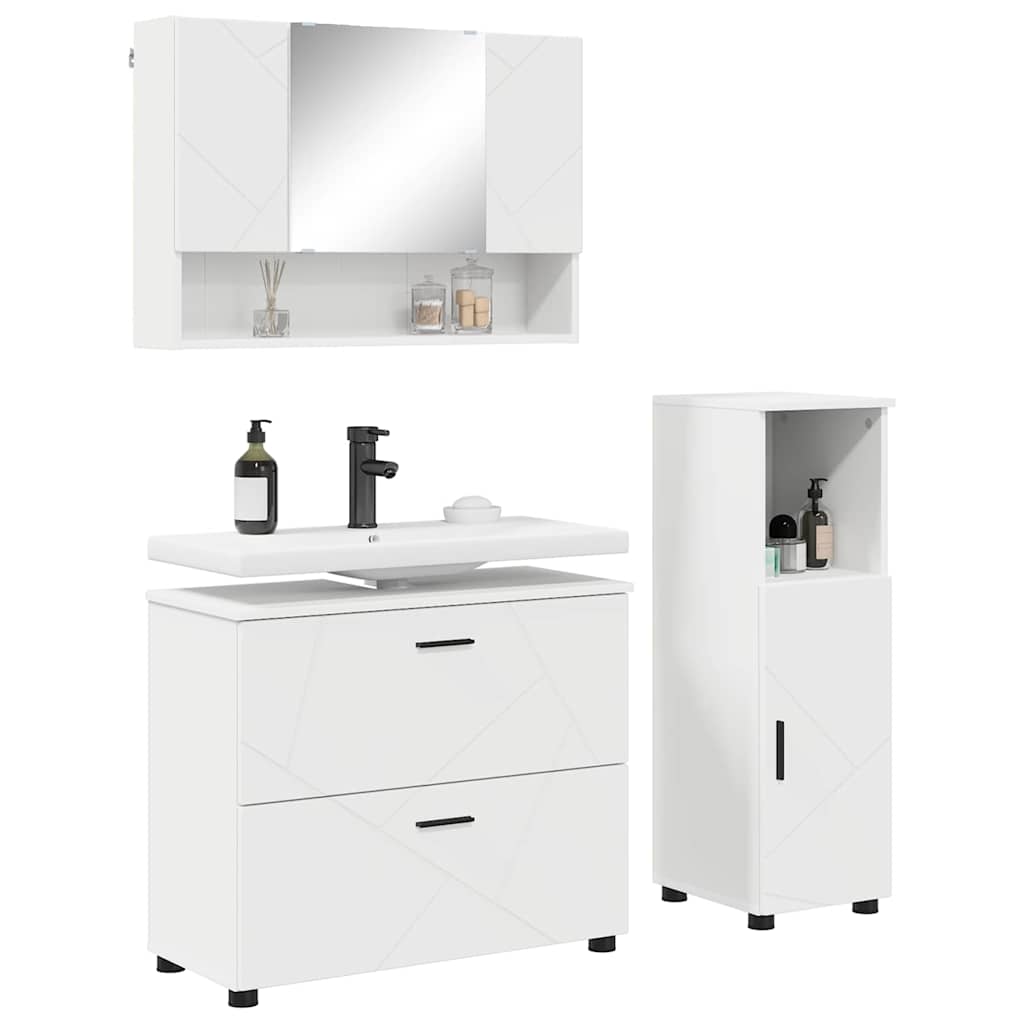 Badezimmermöbel-Set mit Regal 3 pcs Weiß Sperrholz und Metall