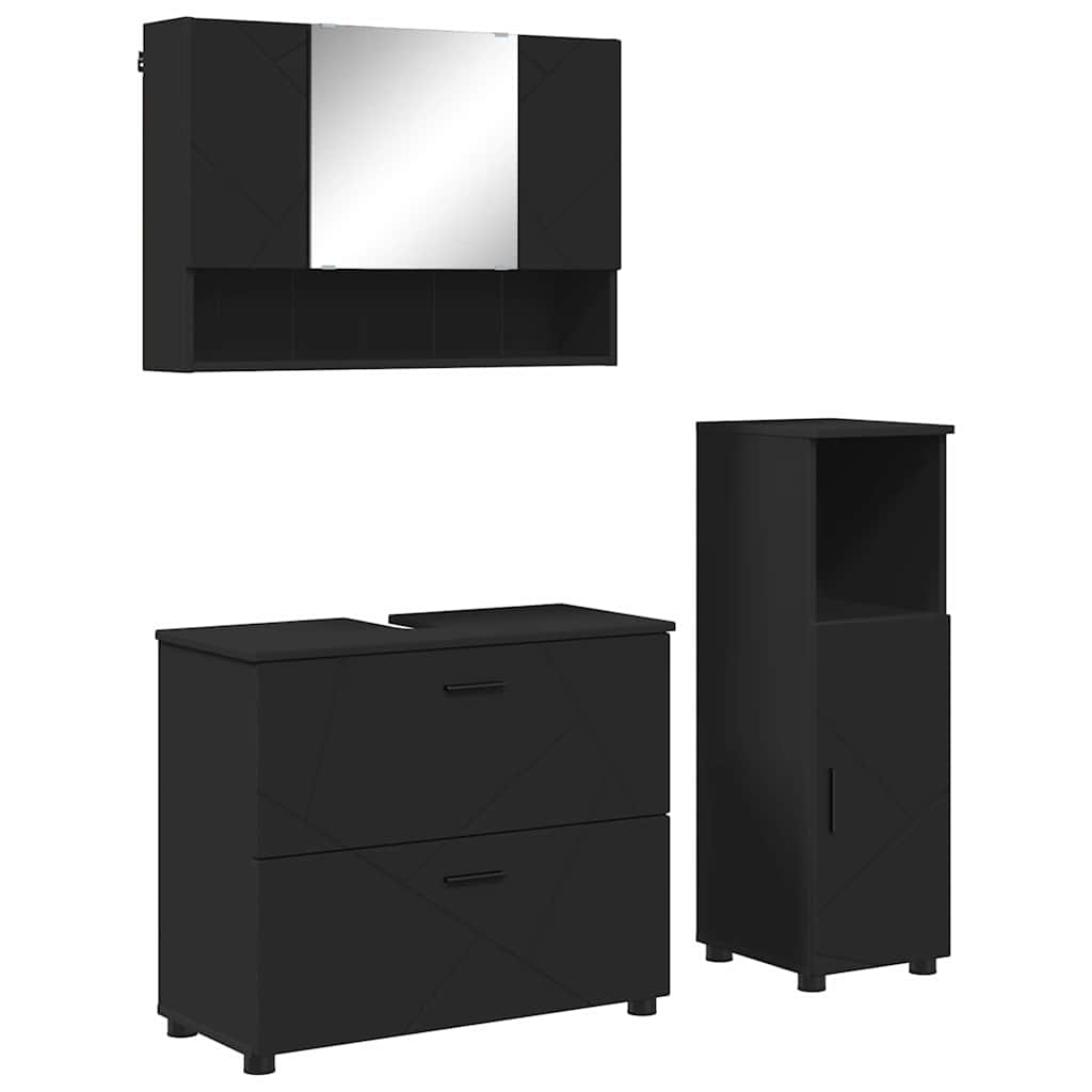 Badezimmermöbel-Set mit Tür 3 pcs Schwarz Sperrholz und Metall