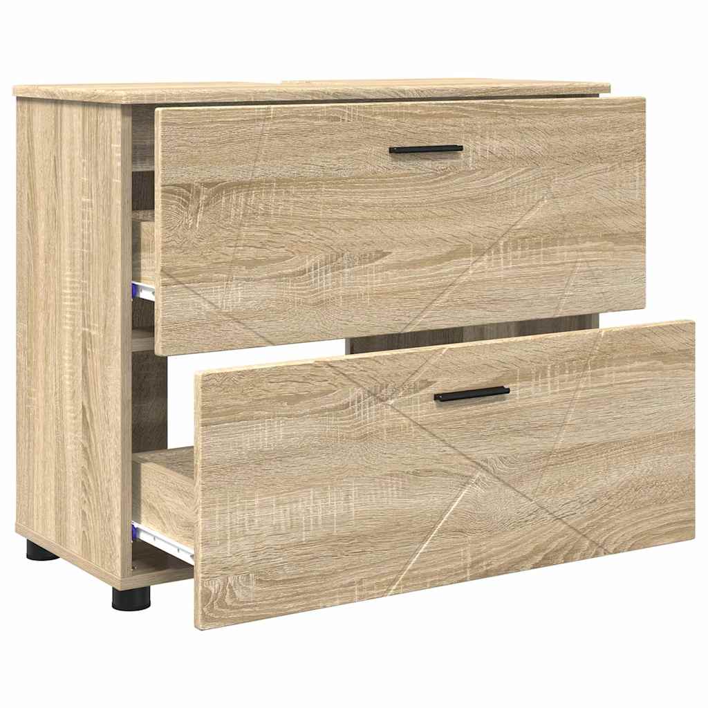 Badezimmermöbel-Set 3 pcs Sonoma-Eiche Sperrholz und Metall