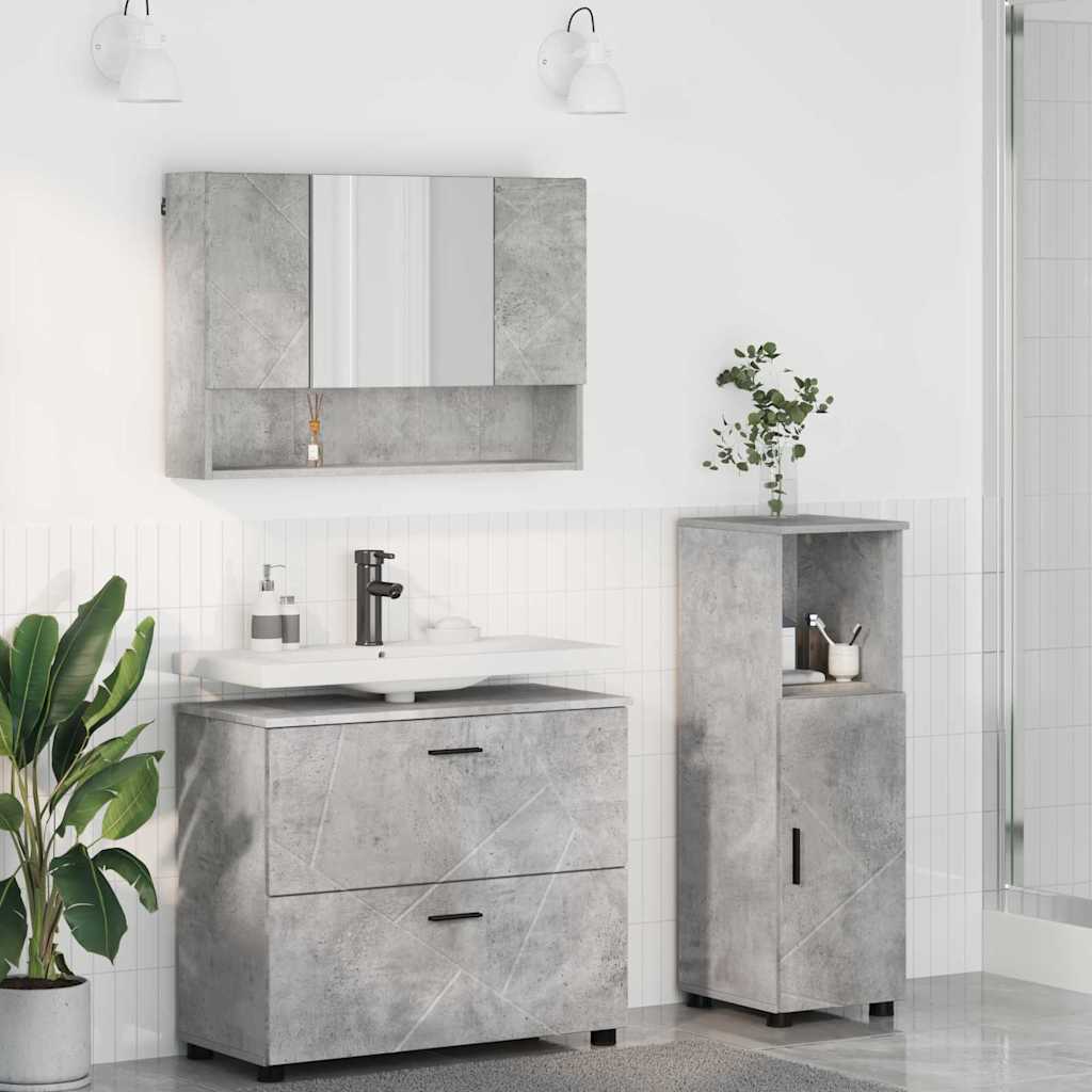 Badezimmermöbel-Set 3 pcs Beton Grau Sperrholz und Metall