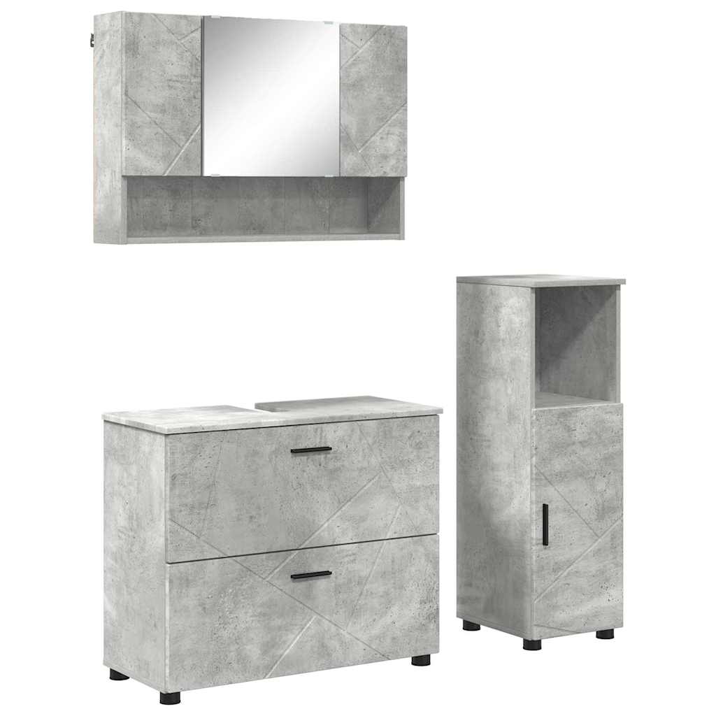 Badezimmermöbel-Set 3 pcs Beton Grau Sperrholz und Metall