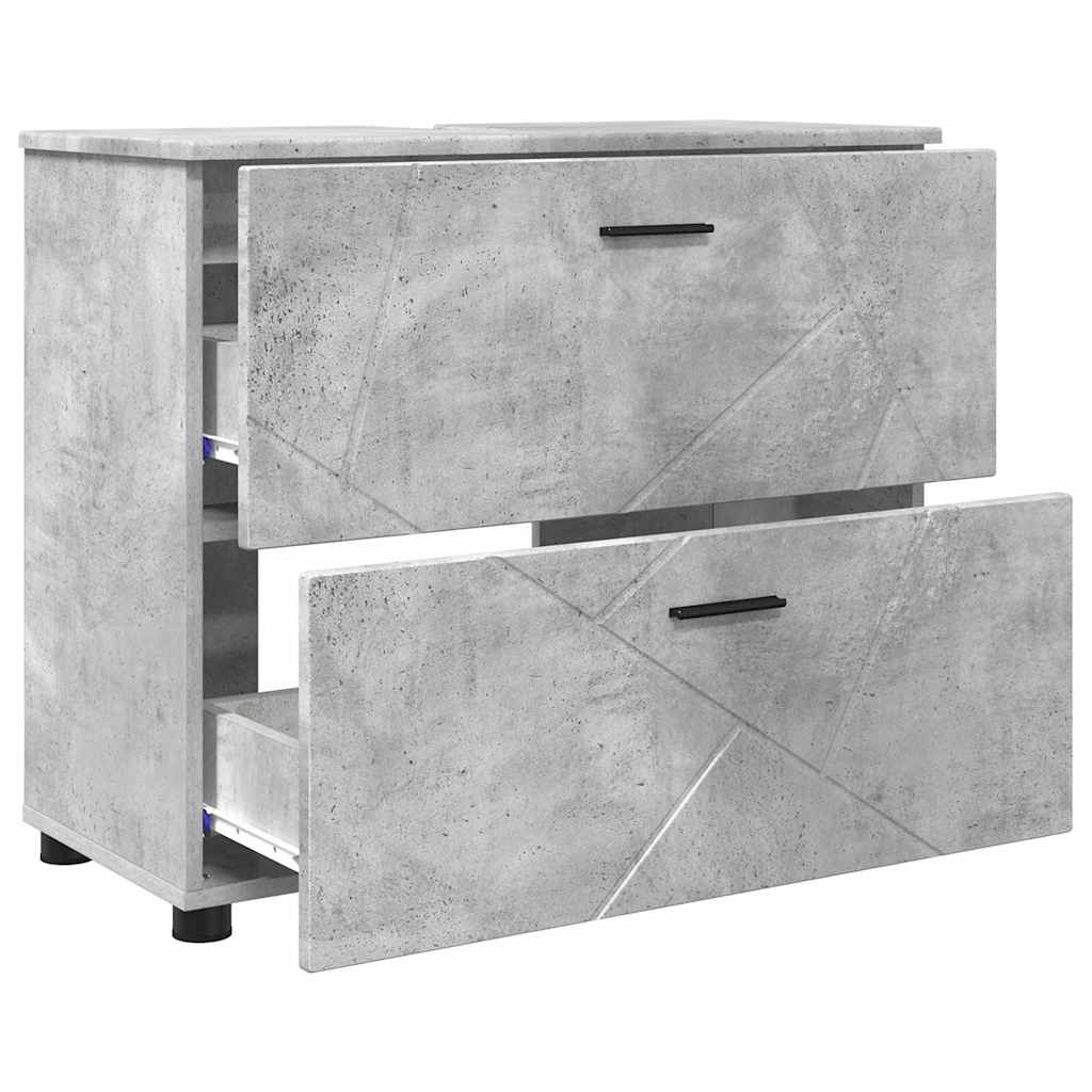 Badezimmermöbel-Set 3 pcs Beton Grau Sperrholz und Metall