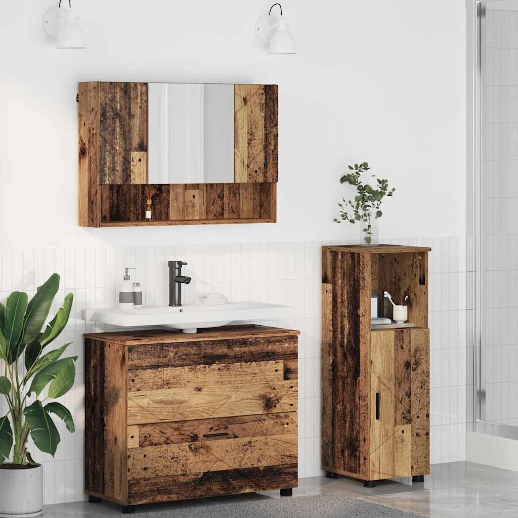 Badezimmermöbel-Set mit Tür 3 pcs Altholz Sperrholz und Metall