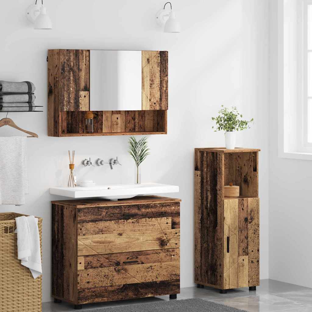 Badezimmermöbel-Set mit Tür 3 pcs Altholz Sperrholz und Metall