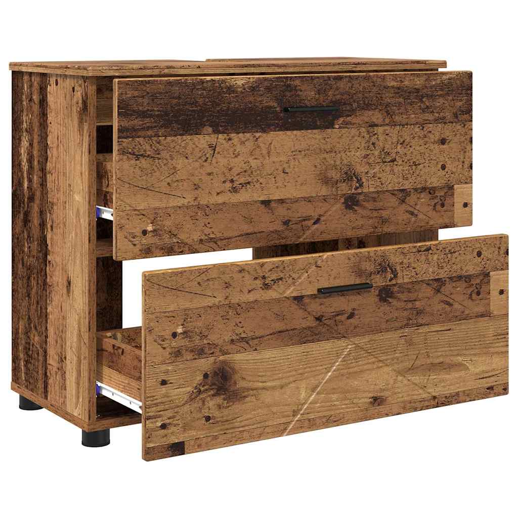 Badezimmermöbel-Set mit Tür 3 pcs Altholz Sperrholz und Metall