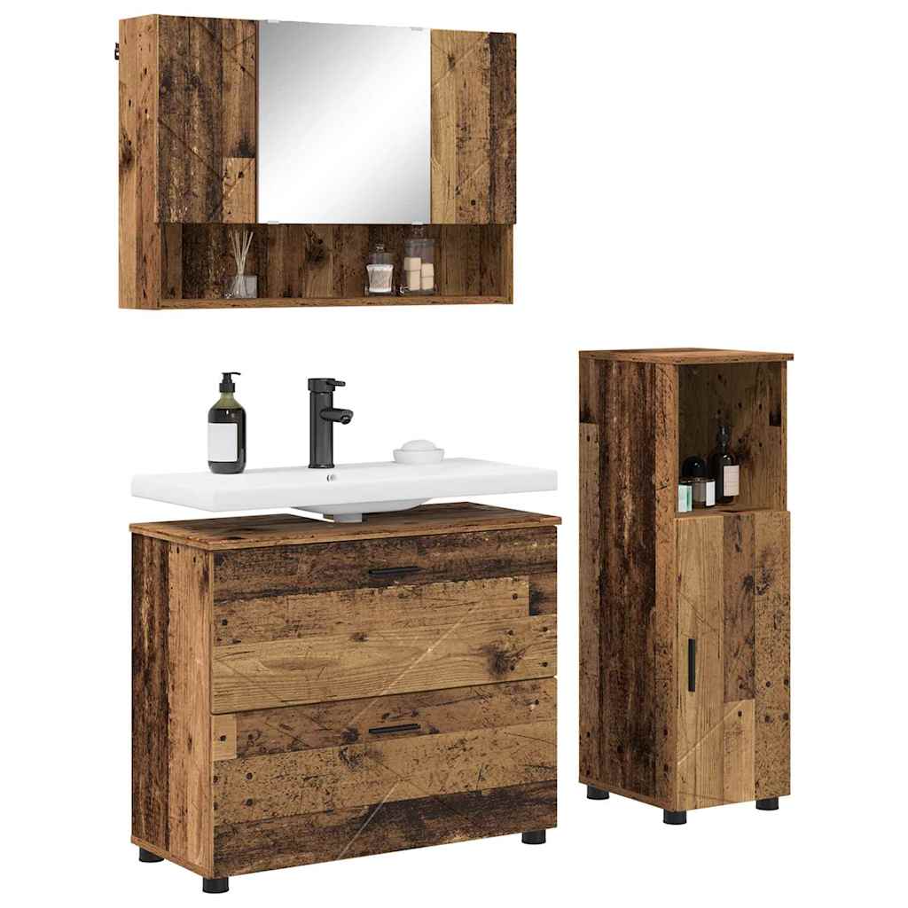 Badezimmermöbel-Set mit Tür 3 pcs Altholz Sperrholz und Metall