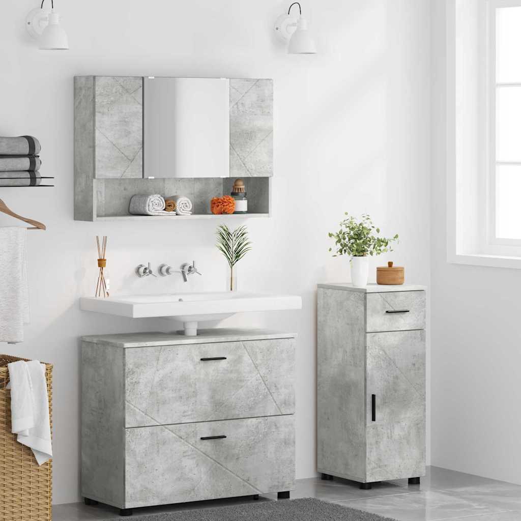 Badezimmermöbel-Set 3 pcs Beton Grau Sperrholz und Metall