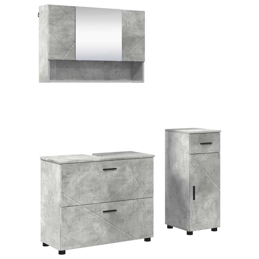 Badezimmermöbel-Set 3 pcs Beton Grau Sperrholz und Metall