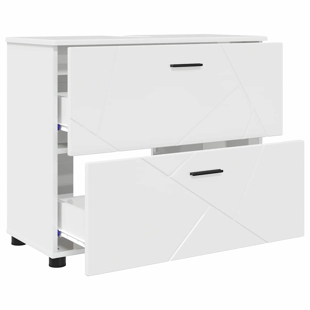 Badezimmermöbel-Set 3 pcs Hochglanz Weiß Sperrholz und Metall