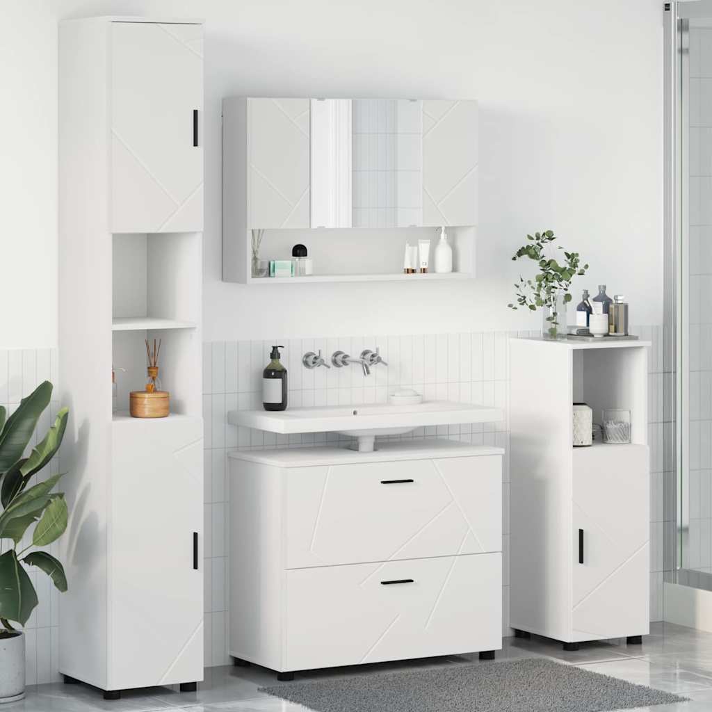 Badezimmermöbel-Set mit Regal 4 pcs Weiß Sperrholz und Metall