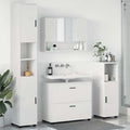 Badezimmermöbel-Set mit Regal 4 pcs Weiß Sperrholz und Metall