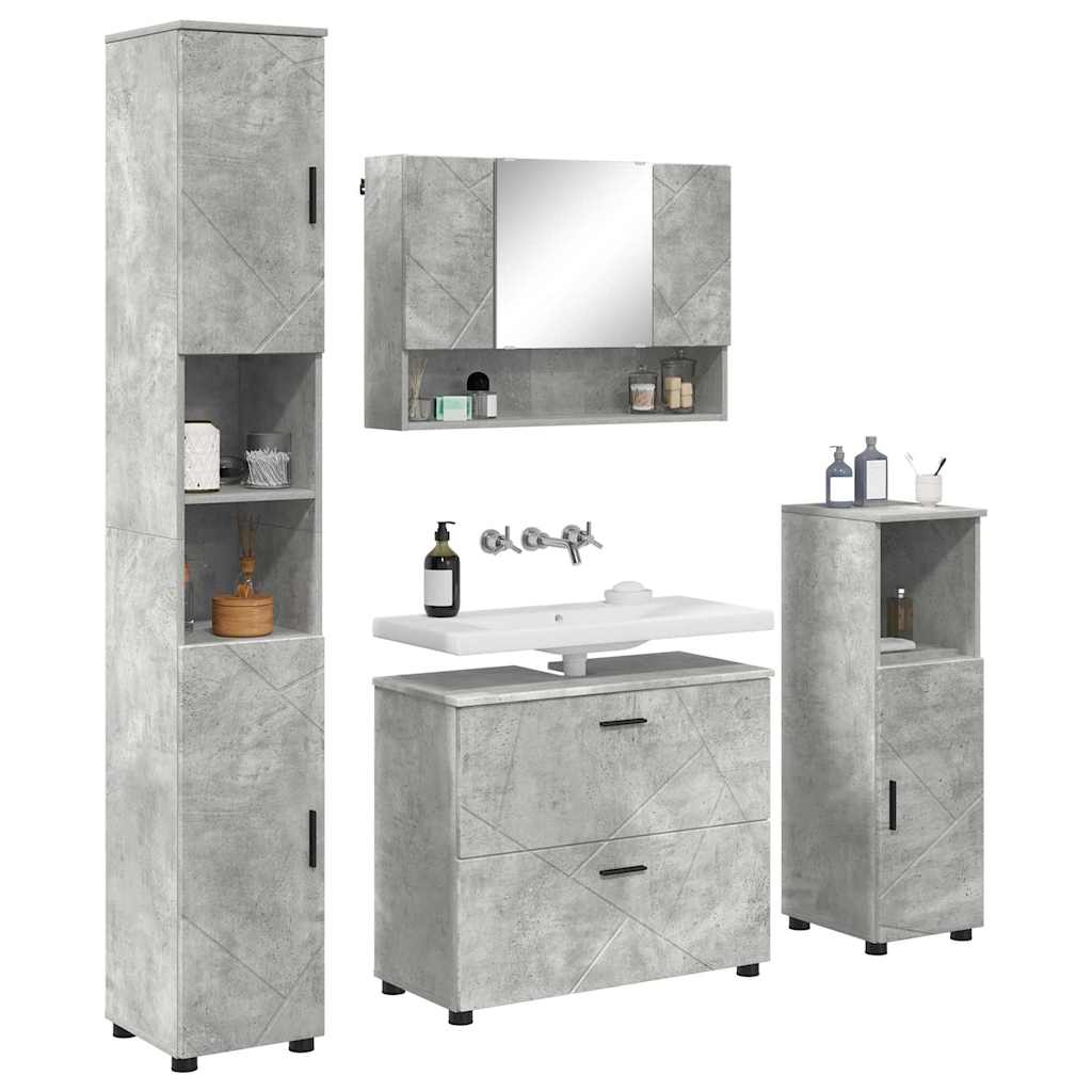 Badezimmermöbel-Set 4 pcs Beton Grau Sperrholz und Metall
