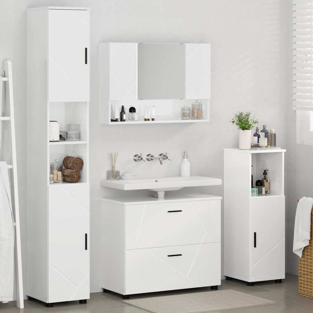 Badezimmermöbel-Set 4 pcs Hochglanz Weiß Sperrholz und Metall